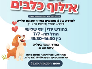 פעילות אילוף כלבים-סדרה של 4  מפגשים באזור שכונת עלייה לגילאי יסודי (כיתות ה' + ו')